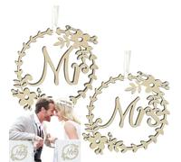 Panneau de Chaise des mariés - décorative 20 x 20 cm, Ornement à Suspendre en Bois, Lettrage Mr & Mrs découpé au avec Cordons de Ruban | Accessoire élégant pour Mariage Rustique en Plein