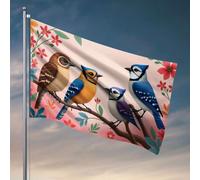 Panneau de chambre d'université quatre oiseaux colorés sur une branche avec des fleurs. Décorations de drapeau pour la cuisine cool Stuff pour garçons (152 x 244 cm)