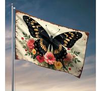 Panneau de chambre universitaire « A Black Butterfly With Yellow Spots On Its Wings Is Surrounded Flag » - Drapeau pour chambre de dortoir - Décoration de garage pour homme (30 x 45 cm)