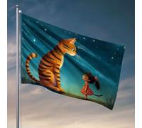 Panneau de chambre universitaire « A Girl In A Red Dress Up At A Large Tiger Under A Starry Sky » Décorations pour la cuisine Cool Stuff pour garçons (60 x 90 cm)