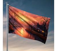 Panneau de chambre universitaire - Motif coucher de soleil - Serenity in the village - Drapeaux décoratifs pour chambre de fille (30 x 45 cm)
