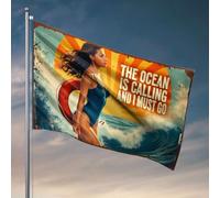 Panneau de chambre universitaire The Ocean Is Calling And I Must Go. Drapeau pour dortoir, garage, décoration pour homme (60 x 90 cm)
