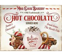 Panneau de chocolat chaud de la boulangerie de Mme Claus, cacao de Noël, décoration murale en métal, panneau de fête de Noël, stand de chocolat chaud, décoration de barre de chocolat pour café à domi