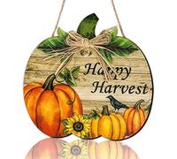 Panneau de citrouille d'automne en bois couronne de porte Thanksgiving 11 8 pouces plaque décorative Happy Harvest pour intérieur et extérieur signe Thanksgiving couronne