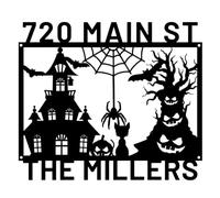 Panneau de citrouille d'Halloween personnalisé, numéros de maison chauve-souris, décoration murale en métal personnalisée, panneau de nom en métal personnalisé, décorations fantômes pour salon