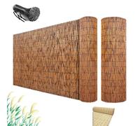 Panneau de clôture en bambou naturel - 4,8 à 1,8 m de haut, écran de balcon extérieur, résistant aux intempéries, rouleau de clôture en bambou facile à couper pour l'intimité dans la cour, fil jaune