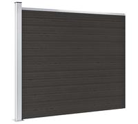 Panneau de clôture WPC noir 175x146 cm en composite bois-plastique avec poteau acier et barre aluminium, panneaux extensibles pour jardin, barrière d'intimité résistante