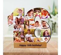 Panneau de collage photo personnalisé pour 16e anniversaire avec base - Cadre photo en bois pour 50e anniversaire - Plaque Happy 60th Bithday - Cadeau personnalisé pour grand-parent, famille,