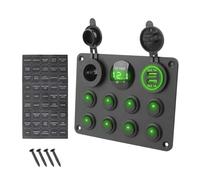 Panneau de commande à bascule 5 ou 8 boutons avec port USB for voiture, camion, bateau, camping-car, quad, UTV, caravane, disjoncteur(8 Gang Green)