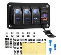 Panneau de Commutateur 3 Gangs à Bascule USB Type-C Étanche 12V 24V Interrupteur avec Protection pour Voiture Bateau Camion (Bleu noir, 3 Gang)