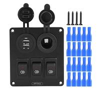 Panneau de Commutateur à Bascule de 3 Gangs, Keenso Combinaison à Bascule LED avec Double Prise de Chargeur USB 12V / 24V pour Allume-cigare pour Voiture Marine Etanche(Red)