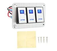 Panneau de commutateurs à bascule 3 voies, interrupteur marche/arrêt à bascule DC 12 V/24 V avec voyant LED bleu, panneau de commande en alliage d’aluminium à 5 broches pour