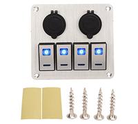 Panneau de commutateurs à bascule en aluminium à 4 voies, interrupteur on-off automobile avec double LED bleue, panneau pré-câblé 12 V pour voiture, bateau, camping-car et UTV,