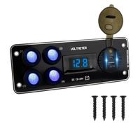 Panneau de commutation 24 V/12 V, 4 boutons, interrupteur for éclairage de voiture, chargeur USB 3.0, adaptateur secteur, accessoires for bateau, caravane, camping-car, camion, remorque(Blauw)