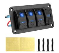 Panneau de commutation 3 gangs 12 V-24 V for voiture, SUV, camping-car, camion, voltmètre numérique, disjoncteur, étanche, double port USB 4,2 A(Blauw)