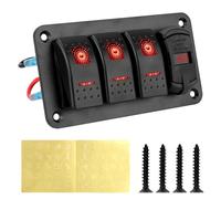 Panneau de commutation 3 gangs 12 V-24 V for voiture, SUV, camping-car, camion, voltmètre numérique, disjoncteur, étanche, double port USB 4,2 A(Rot)
