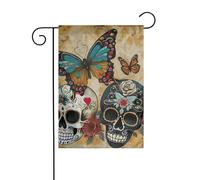 Panneau de cour de Noël imprimé crânes en sucre et papillon 30,5 x 45,7 cm double face extérieur arbre de Noël drapeau décoratif