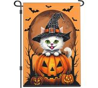 Panneau de cour d'Halloween drapeaux de jardin extérieur double face polyester Halloween chat effrayant citrouille drapeau extérieur maison Fal