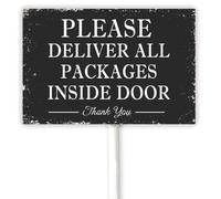 Panneau de cour en aluminium avec piquet, 30 x 20 cm, inscription « Please Deliver All Packages Inside Door », panneau vintage pour la maison ou le travail en extérieur, antirouille, facile à