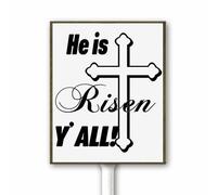 Panneau de cour « He is Risen Y'all » - Décoration religieuse de Pâques - Décoration religieuse pour la maison et l'extérieur - Plaque en aluminium avec piquet - 12 x 15 cm - Plaque en métal