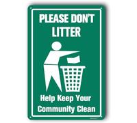 Panneau de cour, panneau d'avis, panneaux d'extérieur pour la maison, le garage, panneau d'avis « Please Don't Litter Help Keep Your Community Clean » 20 x 30 cm en métal et aluminium