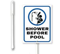 Panneau de cour « Shower Before Pool » avec piquet 11,7 x 15,2 cm, panneau en aluminium, facile à installer