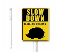 Panneau de cour Slow Down - Hérisson avec piquets - 20 x 30 cm - En aluminium - Pour rue, jardin, pelouse - Robuste et résistant - Antirouille - Montage facile