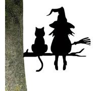 Panneau de cour sorcière et chat - Décoration d'extérieur d'Halloween, décoration en métal imperméable, décoration de jardin effrayante élégante et créative pour l'extérieur Halloween
