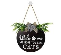 Panneau de couronne pour décoration de porche de ferme « We Hope You Like Cats » à suspendre avec verdure pour Noël, pendaison de crémaillère, vacances, décoration de porte