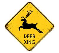 Panneau de croisement de cerf rustique Xing pour cour, jardin, ferme, circulation routière, plaque amusante en aluminium résistant à la décoloration, texte noir avec fond jaune, 30 x 30 cm