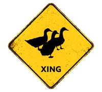 Panneau de croisement rustique en forme de canard Xing pour cour, jardin, ferme, circulation routière, plaque amusante en aluminium résistant à la décoloration, texte noir avec fond jaune, 30 x 30 cm