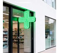 Panneau de croix médicale à LED, lampe d'intérieur en forme de croix de pharmacie, panneau de pharmacie avec tirette, 2 modes : toujours allumé ou éteint, panneau de suspension for magasin, vitrine