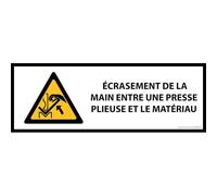 Panneau de danger - Écrasement de la main entre une presse plieuse et le matériau - W031 - 297 x 105 mm - Vinyle