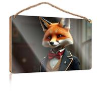 Panneau de décoration de salle de bain « A Fox In A Suit With A Suit With A Red Bow Tie » - Panneau en bois pour décoration d'intérieur (20 x 30 cm)