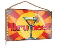Panneau de décoration murale amusante « Brunch Time » : Sip On Our Signature Bruneez Cocktail! Panneau en bois amusant pour salle de bain Décoration de porte d'automne (15 x 28 cm)