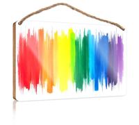 Panneau de décoration murale de ferme arc-en-ciel coup de pinceau art abstrait en bois décoration de porche d'automne (20 x 30 cm)