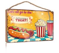 Panneau de décoration murale de ferme Let's All Go To The Cinema For A Treat! Décorations d'automne extérieures en bois (23 x 35 cm)