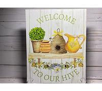 Panneau de décoration murale en forme d'abeille avec inscription « Welcome To Our Hive », décoration murale en métal 20,3 x 30,5 cm