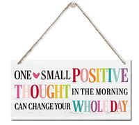 Panneau de décoration murale « One Small Positive Thought Can Change Your Whole Day » - Panneau en bois imprimé - Panneau de porte à suspendre - Décoration d'intérieur - 30,5 x 15,2 cm