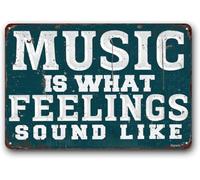Panneau de décoration murale pour bar, décoration murale de bar, panneau de grotte d'homme, décoration de maison de garage « Music Is What Feelings Sound Like » en métal aluminium 20,3 x 30,5 cm