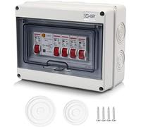 Panneau de disjoncteur d'unité de consommateur à 4 voies, boîte de disjoncteur de fuite IP65 Unité de consommation de caravane de garage en plastique de protection 63A 30mA RCD 4MCB 2x6A + 20A + 32A