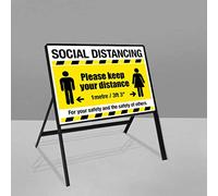 Panneau de distance sociale de 1 m 600 x 450 mm rigide en PVC avec cadre en acier et clips