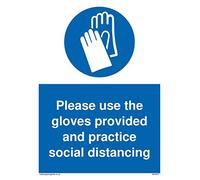 Panneau de distanciation sociale en plastique rigide de 3 mm avec inscription « Please use the gloves provided and practice ».