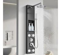 Panneau de douche avec système de colonne Colonne de douche de massage hydraulique 5 en 1 avec pluie, panneau de douche mural avec cascade douche à main hydromassage et buse de baignoire Noir