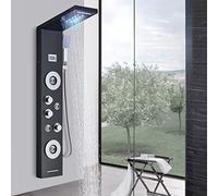 Panneau de douche colonne de douche hydromassage avec pommeau de douche LED système de douche de sortie d'eau multifonction en acier inoxydable noir