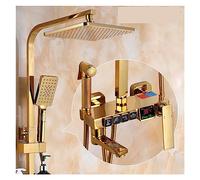 Panneau de Douche, Douche en Or Ensemble de Salle de Bain thermostatique Système de Douche numérique Mont Mur MÉLANGE CHOT CHOT Smart Bath Robinet Square Head Spa Rain (Chaud et froid-05-1) Aqiong