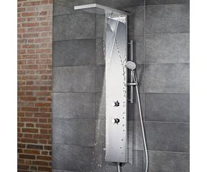 Panneau de douche HSK LAVIDA Plus, avec fonction antisurtension, élément de commande 3 voies, 1900017-42, Exécution: Acier inoxydable poli, avec façade en verre Blanc