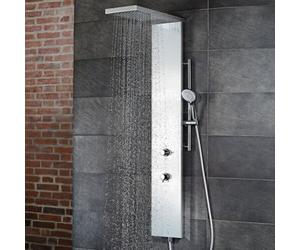 Panneau de douche HSK LAVIDA Plus, sans fonction antisurtension, élément de commande 2 voies, 1900018-42, Exécution: Acier inoxydable poli, avec façade en verre Blanc