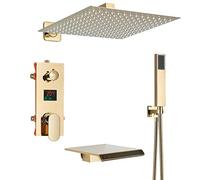 Panneau de douche LED noir colonne de douche tour écran numérique température 3 poignées mitigeur pulvérisateur bidet robinet mélangeur de douche (taille : 10 pouces) ()