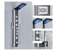 Panneau de douche, Panneau de douche à LED noir cascade de pluie Pluie Faucet Set Spa Massage Baignier de baignoire Colonne de douche Affichage de température Tour de tapisseur (6002 Brossé) LWX